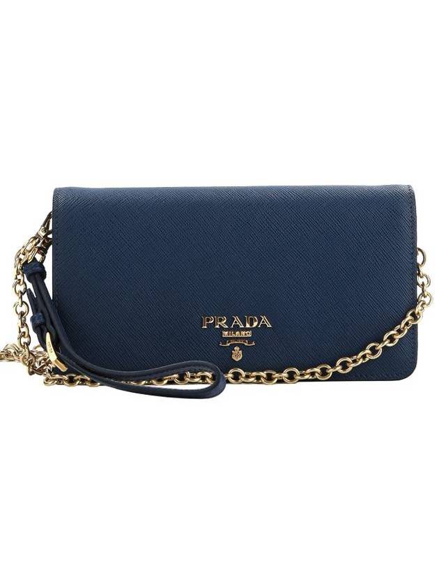 Monochrome Saffiano Leather Mini Bag Blueette - PRADA - BALAAN 1