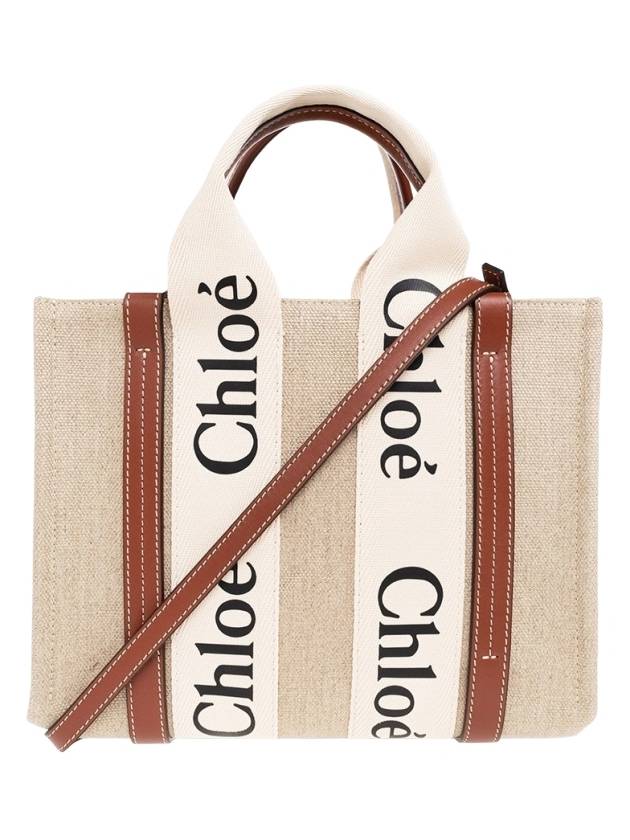 Woody Small Canvas Tote Bag White Brown Beige - CHLOE - BALAAN 4