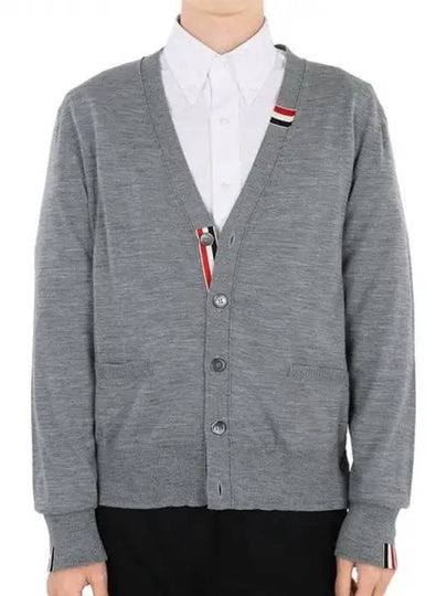 Men's Jersey Stitch V-Neck Cardigan Light Grey - THOM BROWNE - BALAAN 2