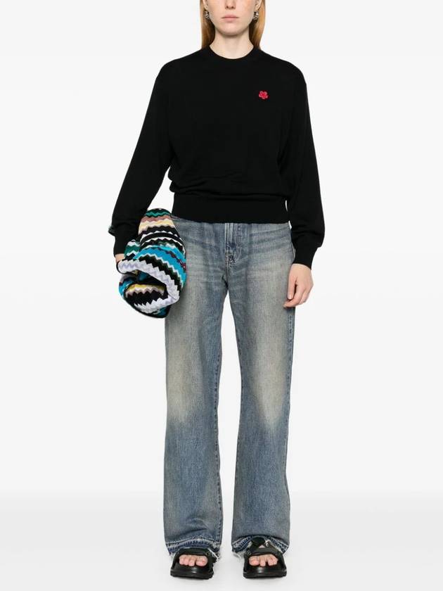 Boke Flower Embroidery Wool Knit Top Black - KENZO - BALAAN 3