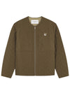 Men's Institutional Fox Head Quilted Nylon Zip-Up Jacket Khaki - MAISON KITSUNE - BALAAN 1