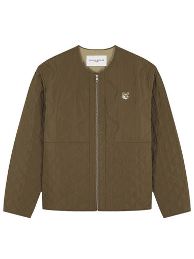 Institutional Fox Head Quilted Nylon Zip-Up Jacket Khaki - MAISON KITSUNE - BALAAN 1