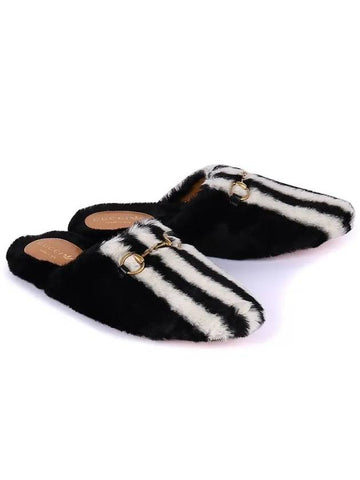 x Adidas Horsebit Striped Fur Women s Mule Black 722442 FAAYJ 1092 - GUCCI - BALAAN 1