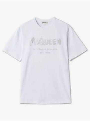 Logo Print Short Sleeve T Shirt White Silver 659729QZAD30934 - ALEXANDER MCQUEEN - BALAAN 1