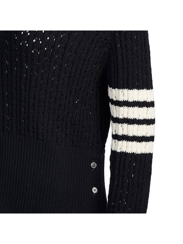 V-Neck Diagonal Pointelle Wool Cardigan Navy - THOM BROWNE - BALAAN 6