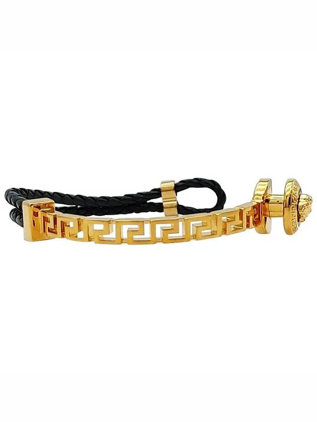 Greek Motif Metal Leather Bracelet Black Gold - VERSACE - BALAAN 3