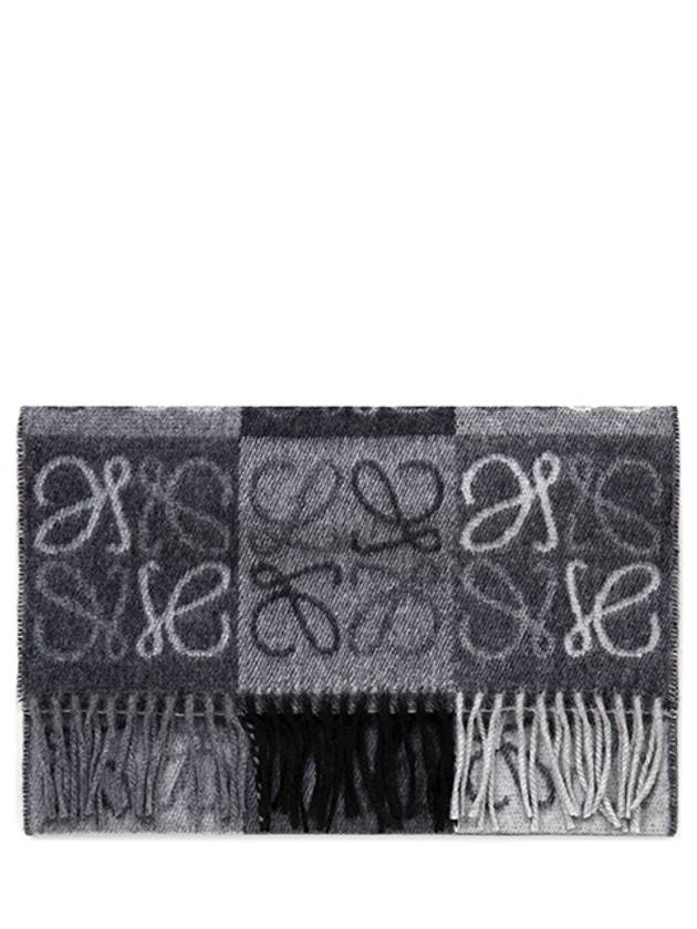 Anagram Checkerboard Wool Cashmere Muffler Black White - LOEWE - BALAAN 2