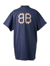 Logo Print Short Sleeve T-Shirt Blue - BALENCIAGA - BALAAN 2