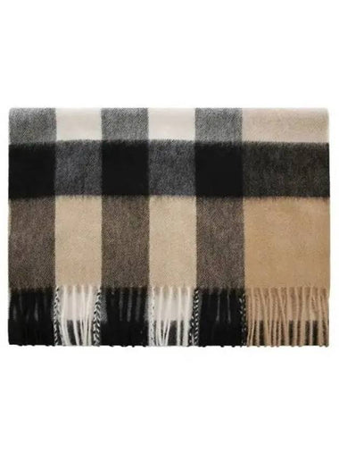 Check Cashmere Fringe Beige Muffler 270706 - BURBERRY - BALAAN 1