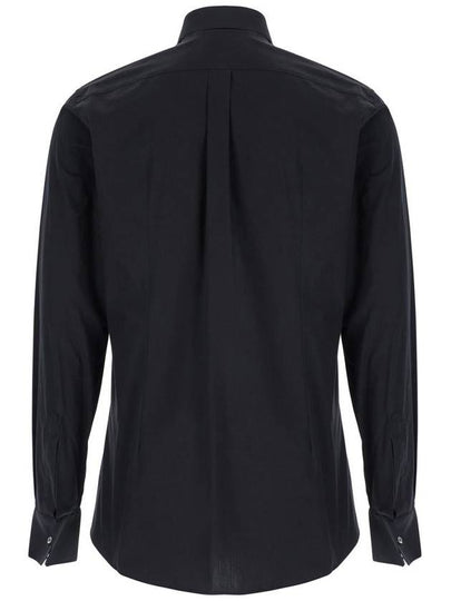 Black Shirt With Pointed Collar And Logo Detail In Cotton Stretch Man - DOLCE&GABBANA - BALAAN 2