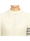 4 Bar Aran Cable Merino Crew Neck Pullover Knit Top White - THOM BROWNE - BALAAN 7