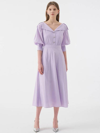 Leina Deep Vneck Collar Flared Dress Purple - AME - BALAAN 1