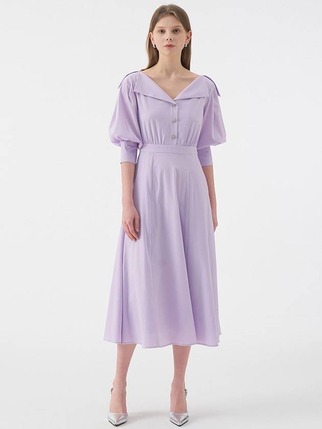 Leina Deep Vneck Collar Flared Dress Purple - AME - BALAAN 3