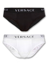 Cotton Logo Briefs By Pack White Black - VERSACE - BALAAN.