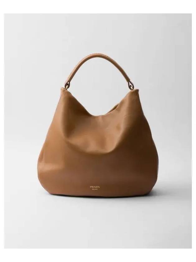 Logo Large Leather Shoulder Bag Camel - PRADA - BALAAN 2