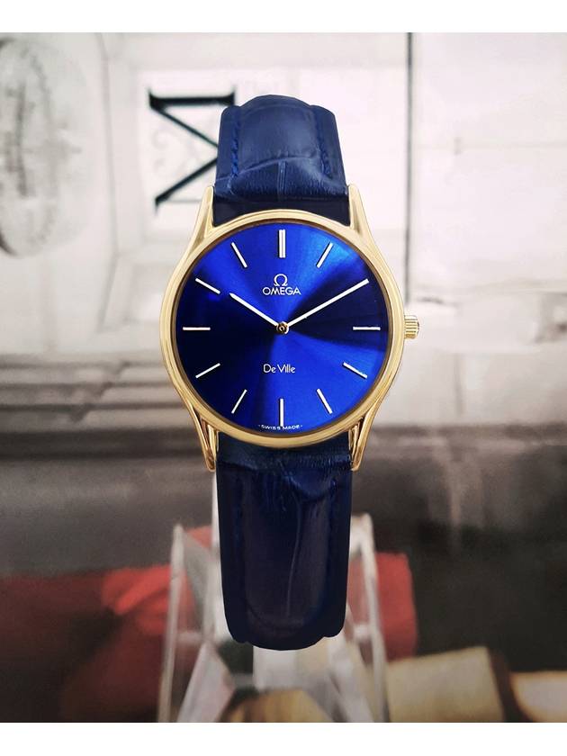 Deville blue plate unisex quartz leather watch - OMEGA - BALAAN 9