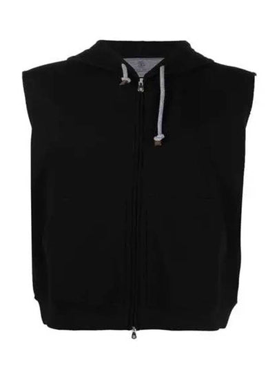 Cotton Sleeveless Zip Up Hoodie Black - BRUNELLO CUCINELLI - BALAAN 2