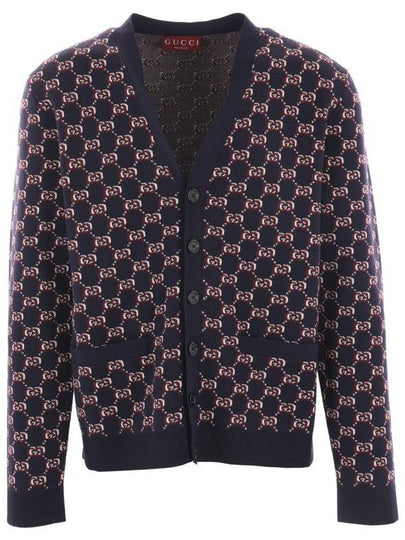 GG Shadow Wool Jacquard Cardigan Navy - GUCCI - BALAAN 2