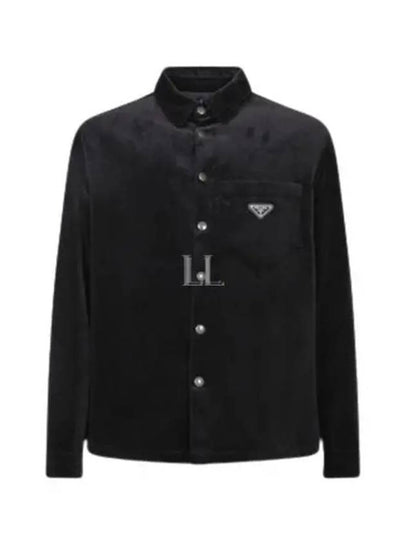 Corduroy Enamel Triangle Logo Long Sleeve Shirt Black - PRADA - BALAAN 2