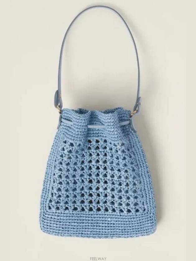 Embroidered Logo Crochet Bucket Bag Light Blue - MIU MIU - BALAAN 5