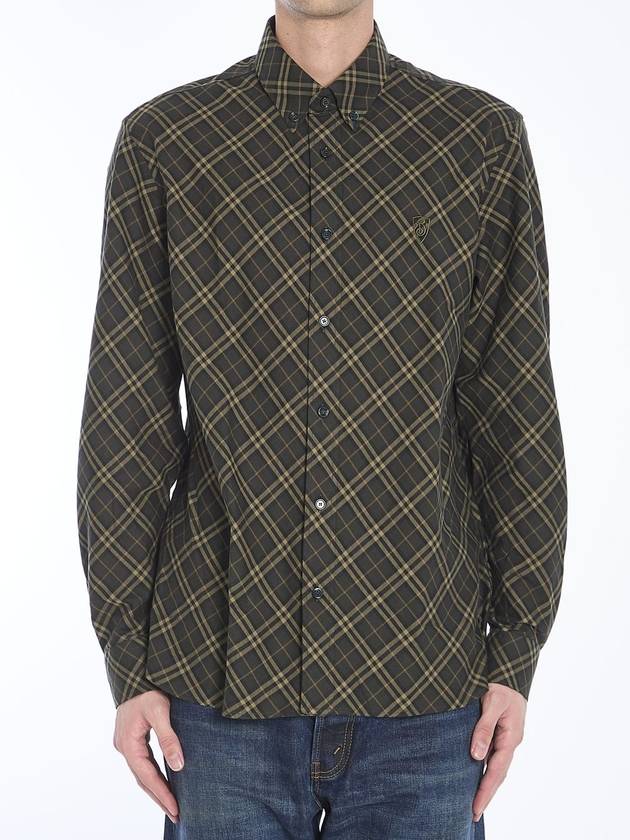 B Shield Embroidered Check Cotton Long Sleeve Shirt Shadow - BURBERRY - BALAAN 2