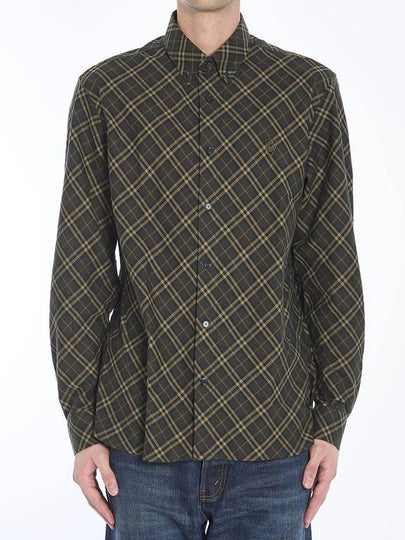 B Shield Embroidered Check Cotton Long Sleeve Shirt Shadow - BURBERRY - BALAAN 2