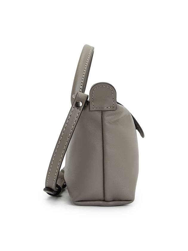 Le Pliage Logo Leather Tote Bag Grey - LONGCHAMP - BALAAN 3