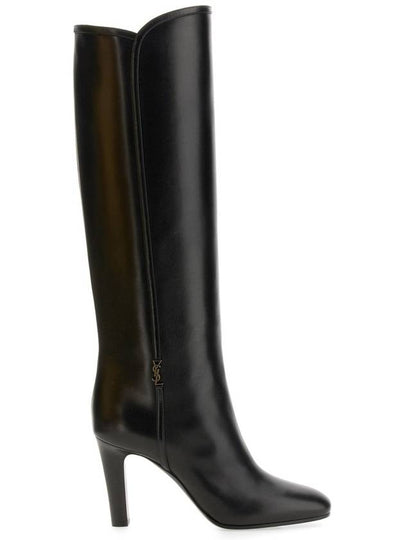 Jane Monogram Leather Heel Middle Boots Black - SAINT LAURENT - BALAAN 2