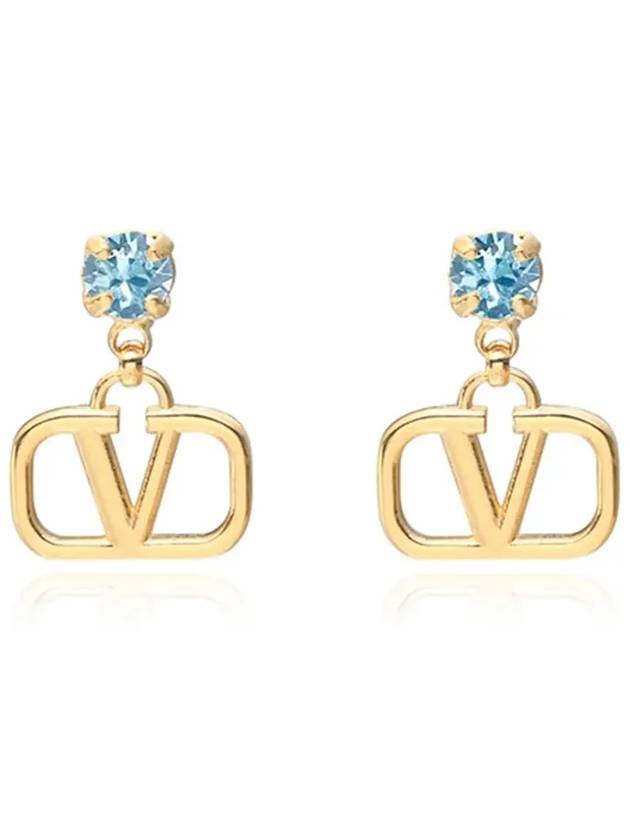 V Logo Crystal Drop Earrings Gold - VALENTINO - BALAAN 5