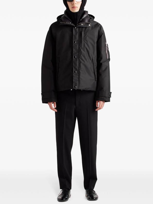 Technical fabric down hooded jacket black - PRADA - BALAAN 3