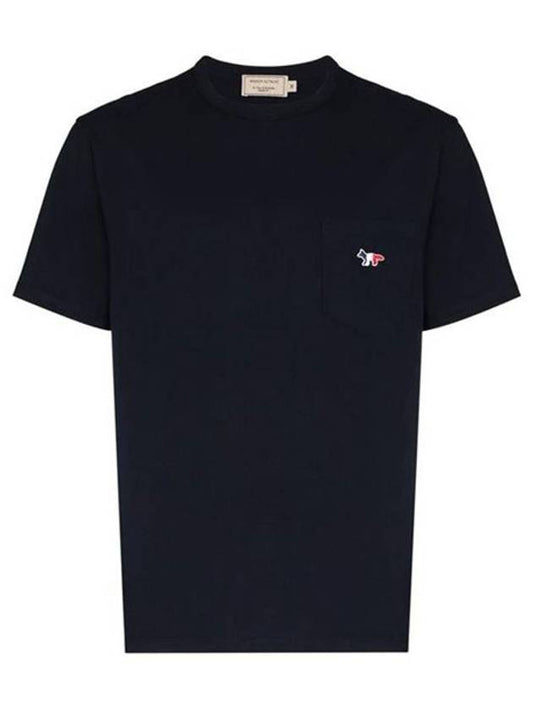 Tricolor Fox Patch Classic Pocket Short Sleeve T-Shirt Black - MAISON KITSUNE - BALAAN 2