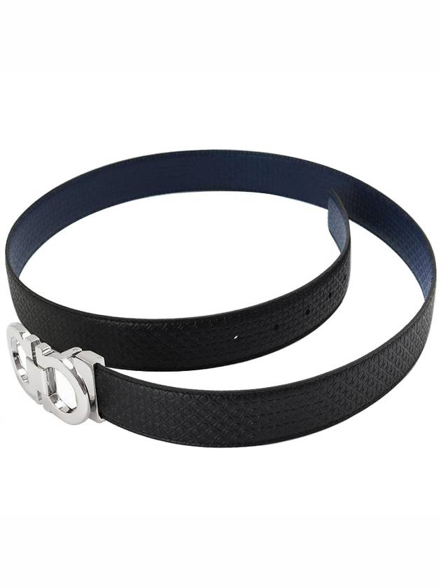 Double Gancini Reversible Leather Belt Black Fiore Blue - SALVATORE FERRAGAMO - BALAAN 7