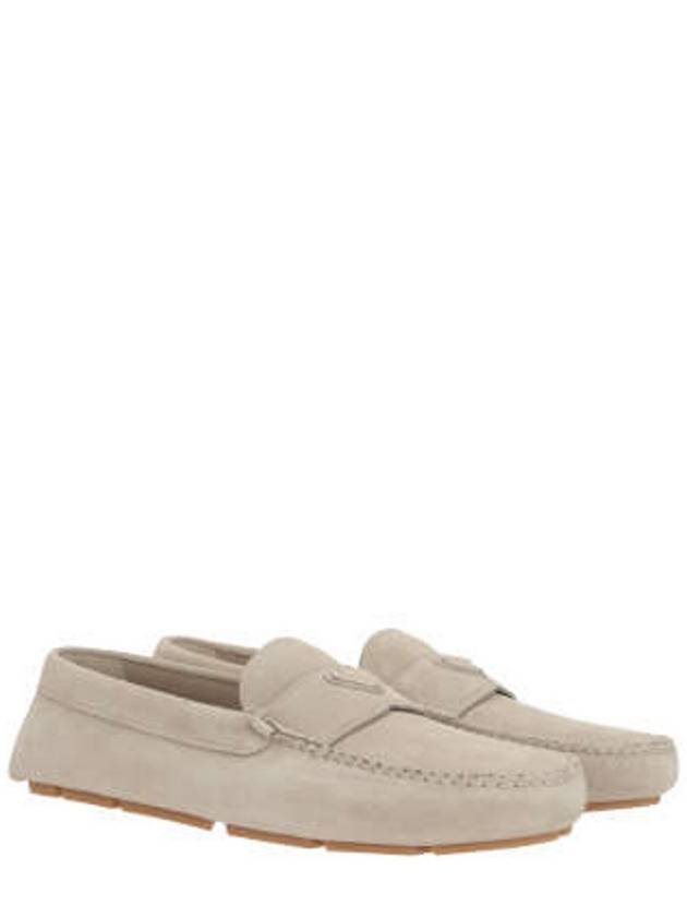 Triangle Logo Suede Driving Shoes Beige - PRADA - BALAAN 3