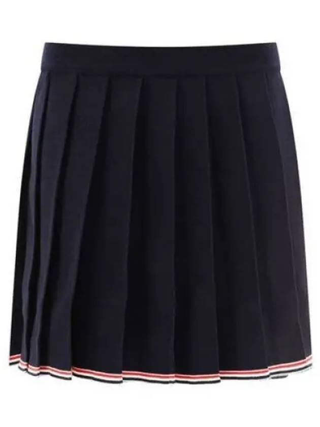 Full Needle Stitch Merino Wool Tipping Pleated Skirt Navy - THOM BROWNE - BALAAN 2