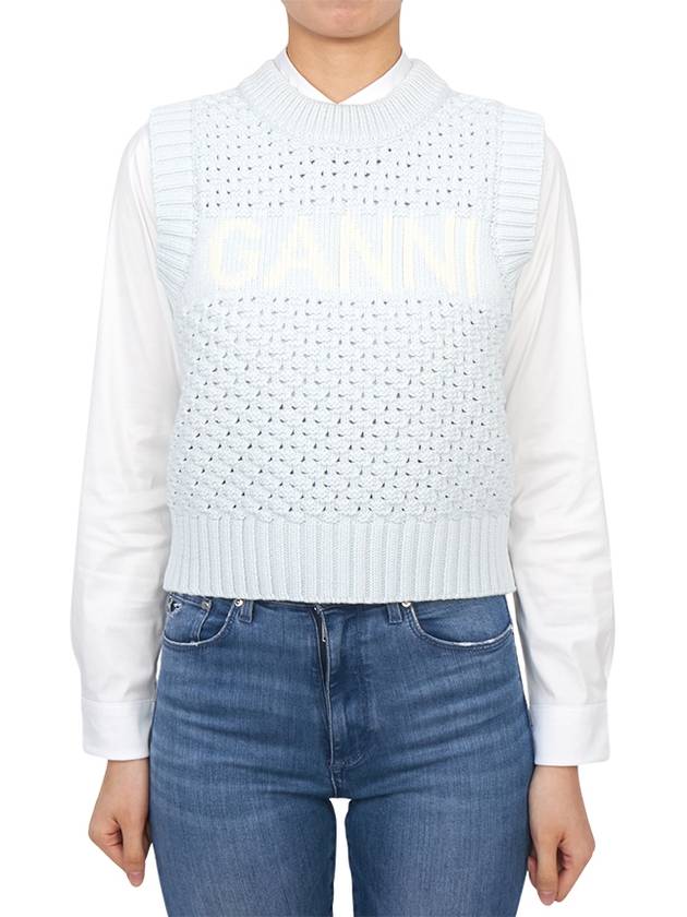 Logo Cotton Vest Light Blue - GANNI - BALAAN 2