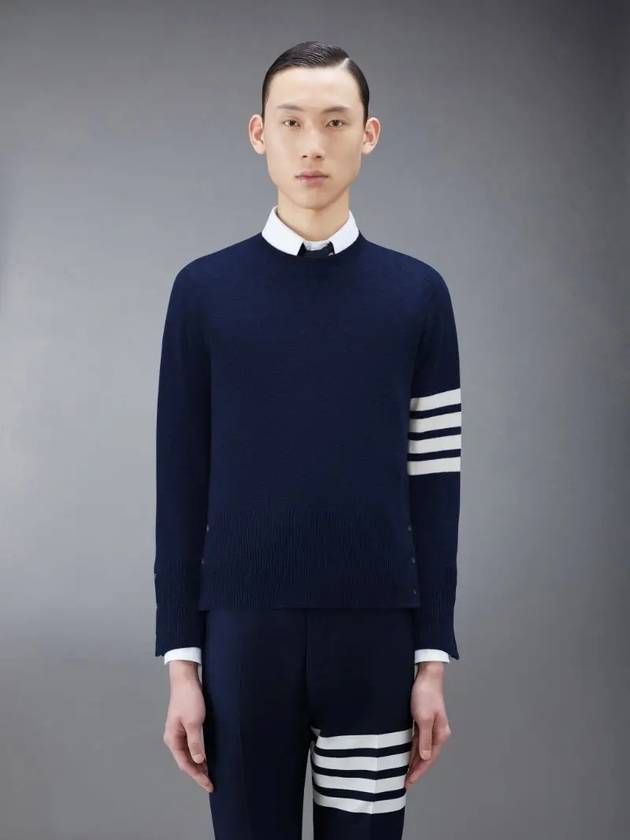 Men's Diagonal Armband Cashmere Crew Neck Knit Navy - THOM BROWNE - BALAAN.