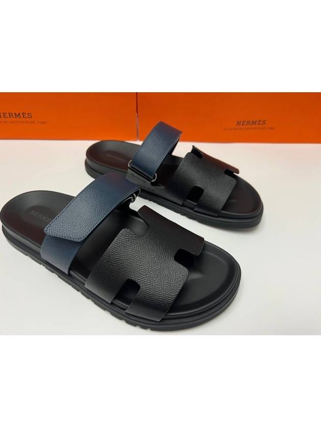 Chypre Slippers Men s Sandals Black Navy Apsong Leather H222857ZH - HERMES - BALAAN 1