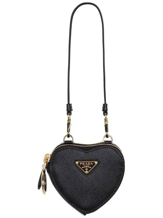 Heart Saffiano Mini Pouch Bag Black - PRADA - BALAAN.