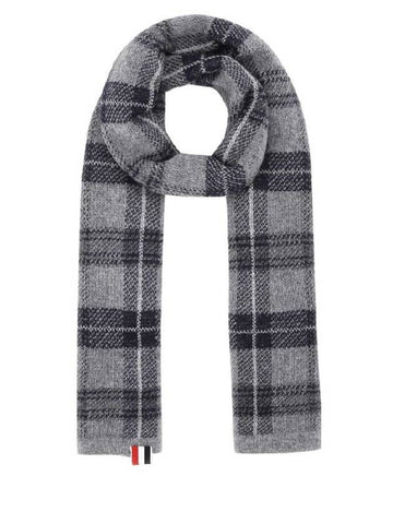 Tartan Check Wool Cashmere Muffler Grey - THOM BROWNE - BALAAN 1