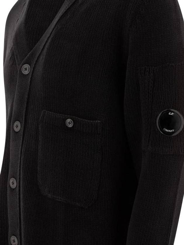 Cotton Chenille Buttoned Cardigan Black - CP COMPANY - BALAAN 5