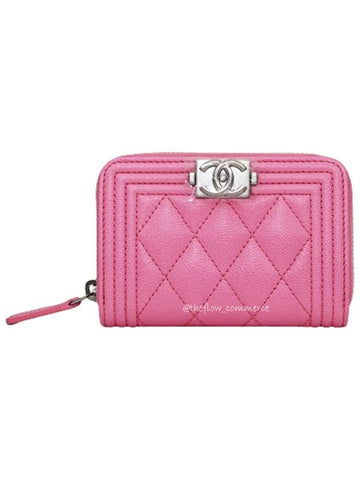 Boy zipper card wallet pink strawberry milk caviar vintage silver cabinet A80602 - CHANEL - BALAAN 1