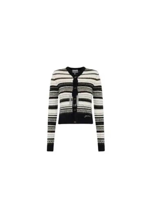 Logo Stripe Wool Cardigan Black - GANNI - BALAAN 2