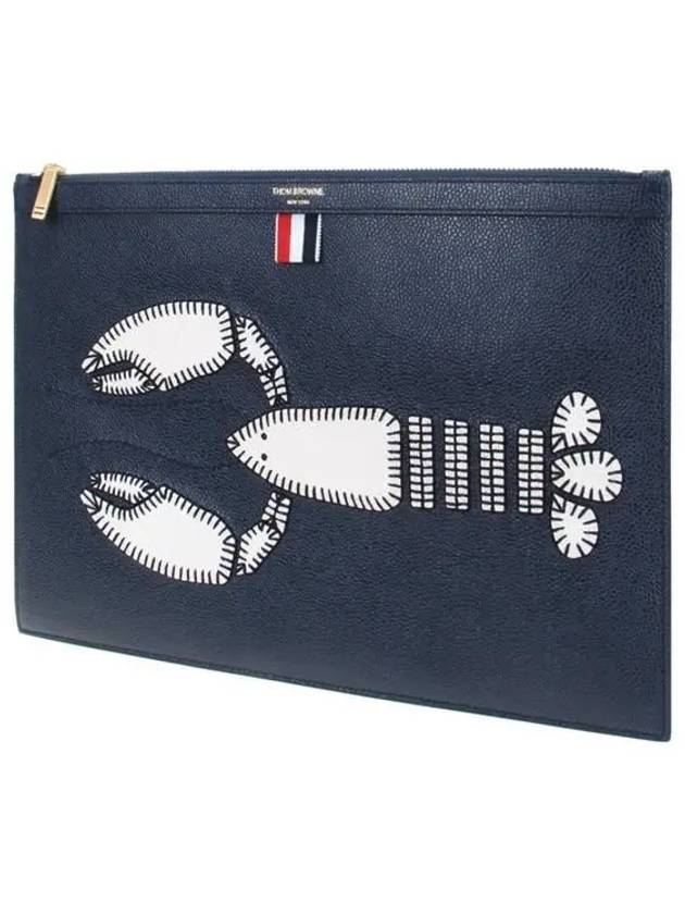 Lobster Grain Leather Medium Clutch Bag Navy - THOM BROWNE - BALAAN 3