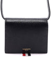 Pebble Calfskin Leather Card Holder With Strap Black - THOM BROWNE - BALAAN 3