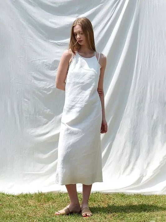 linen halter dress white - PINBLACK - BALAAN 2