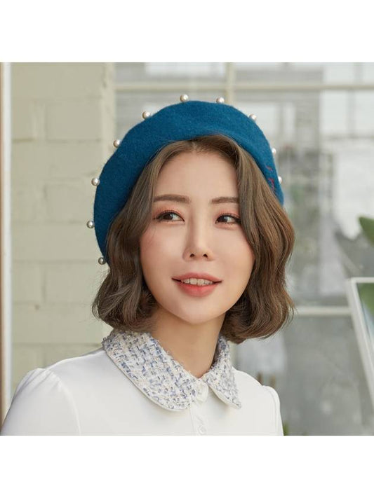 golf wear pearl line wool beret Pearl line wool Beret Deep Blue - J JANE - BALAAN 1