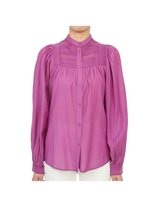 Women's Lace Insert Collar Long Sleeve Cotton Blouse Purple - VANESSA BRUNO - BALAAN 1