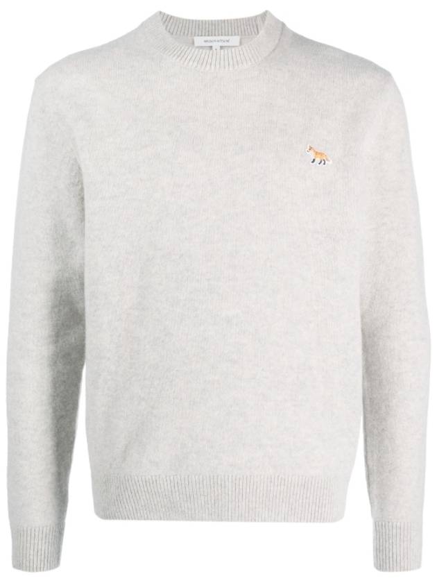 Baby Fox Patch Regular Knit Top Light Grey Melange - MAISON KITSUNE - BALAAN 2