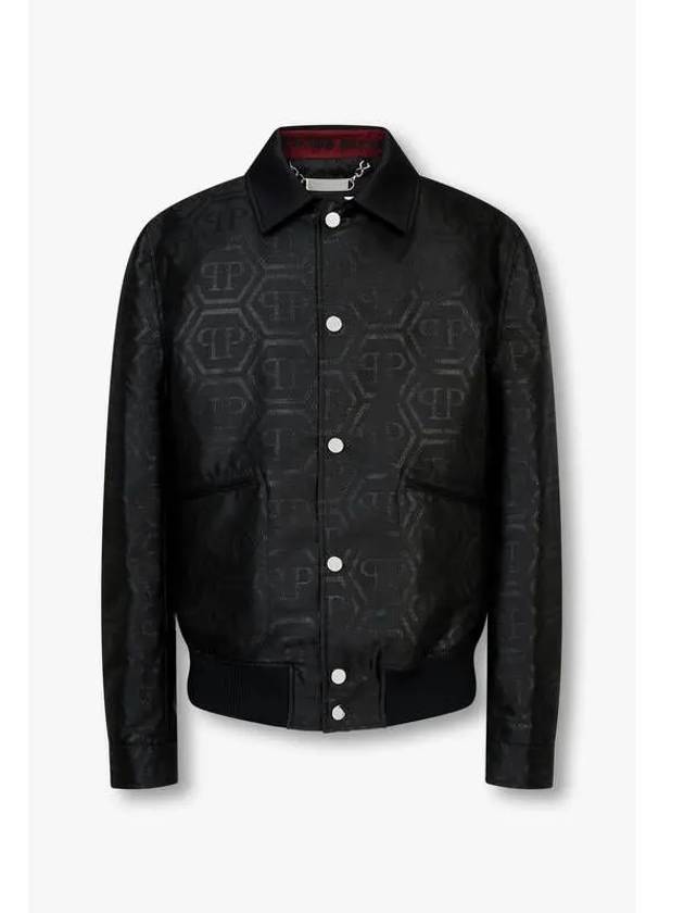 Men s Hexagon Jacquard Collar Bomber Jacket Black - PHILIPP PLEIN - BALAAN 1