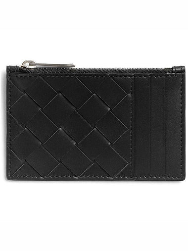 Intrecciato Zipped Card Case Black - BOTTEGA VENETA - BALAAN 1